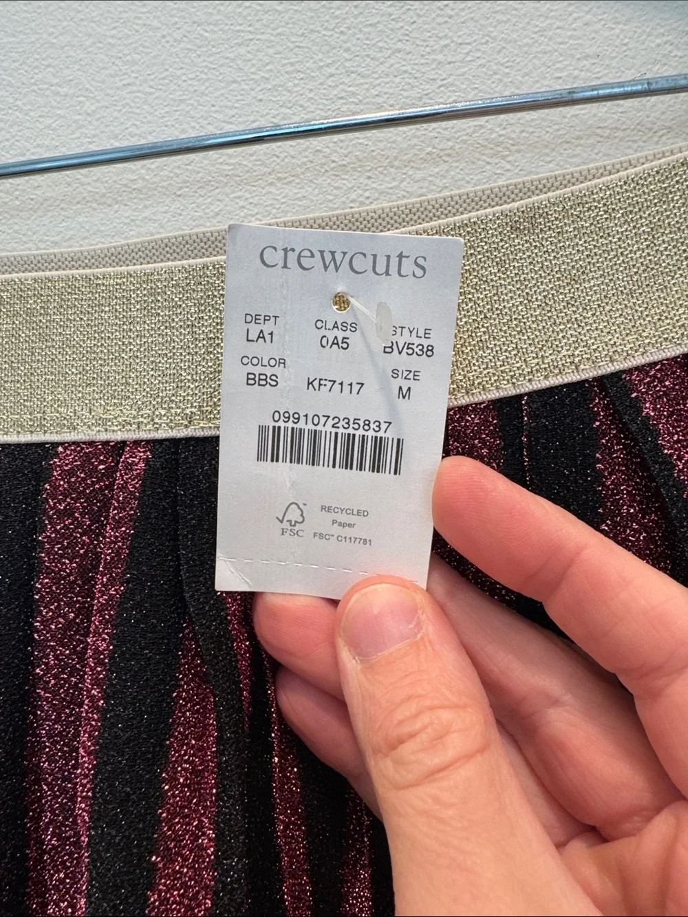 Crewcuts Pink and Black Glitter Stripe Skirt with Gold Waistband